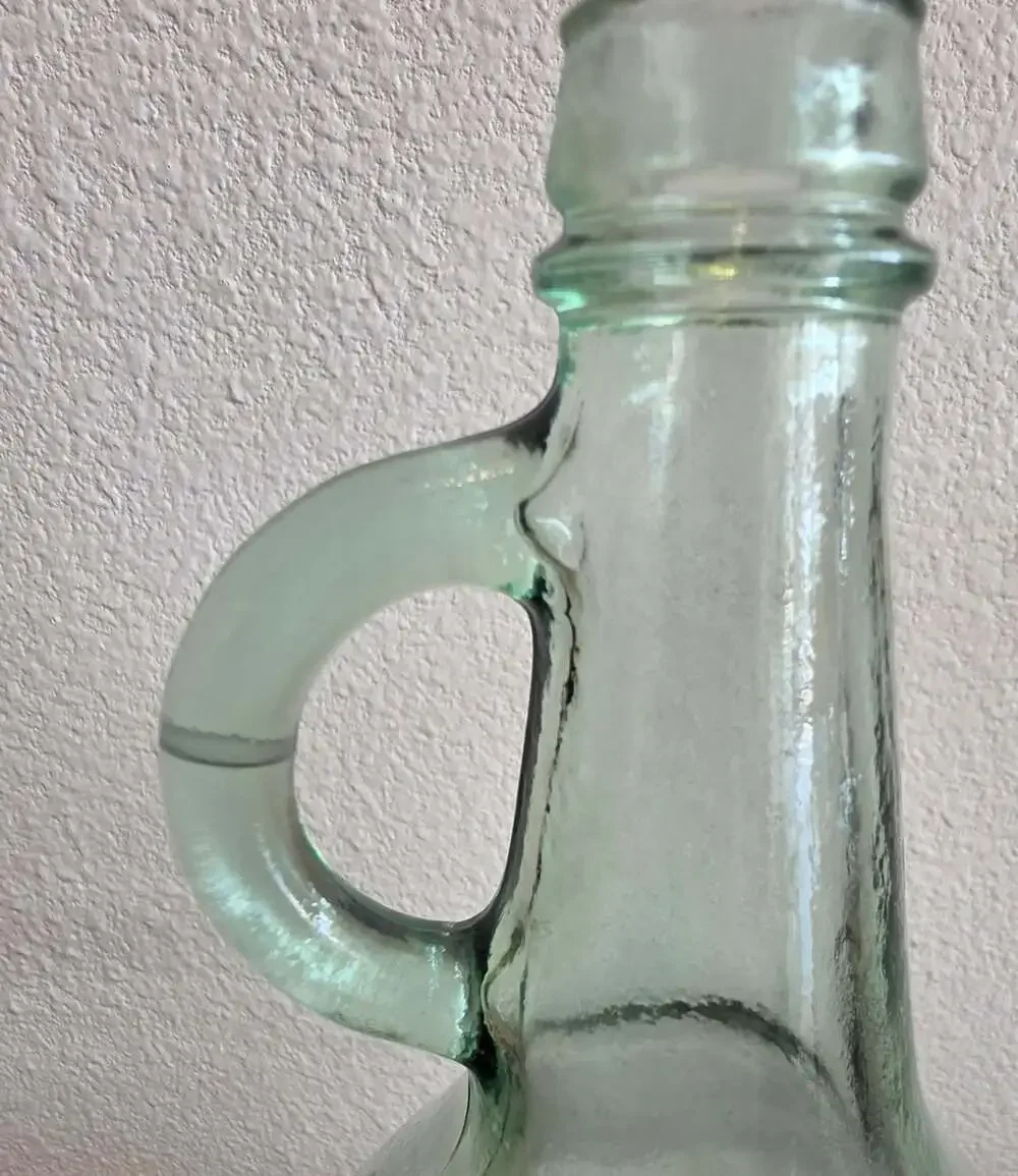 Vintage Green Glass Wine One Gallon Jug with Finger Loop